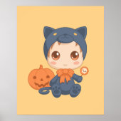 ハロウィンかわいいベビー黒猫の衣装 ポスター (正面)
