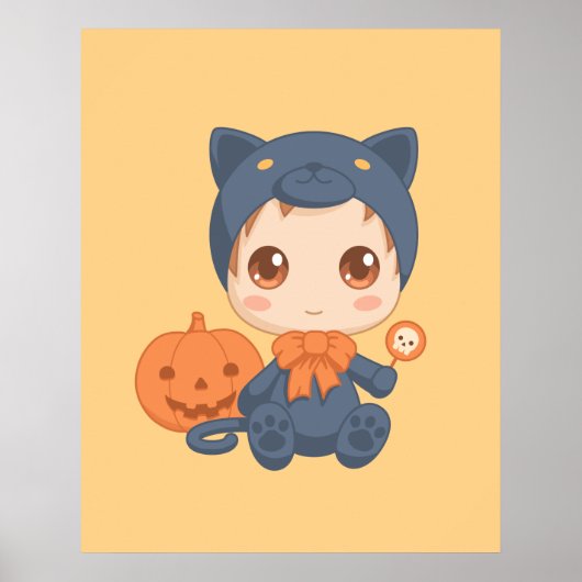 ハロウィンかわいいベビー黒猫の衣装 ポスター (正面)