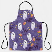ハロウィンかわいいモダン幽霊黒猫パターン エプロン (正面)