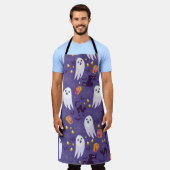 ハロウィンかわいいモダン幽霊黒猫パターン エプロン (着用した状態)