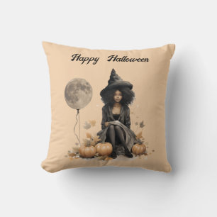 ハロウィンかわいらしの魔女と満月バルーン クッション