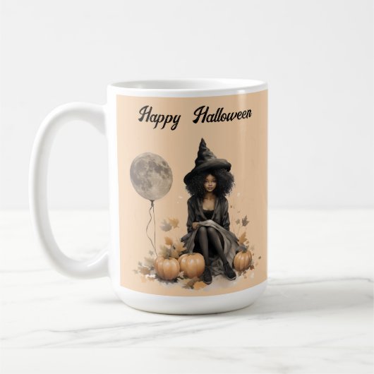ハロウィンかわいらしの魔女と満月バルーン コーヒーマグカップ (左)