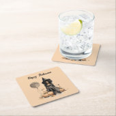 ハロウィンかわいらしの魔女と満月バルーン スクエアペーパーコースター (インサイチュ)