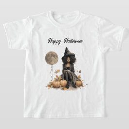 ハロウィンかわいらしの魔女と満月バルーン Tシャツ