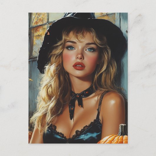 ハロウィンかわいらしウィッチ ポストカード (正面)