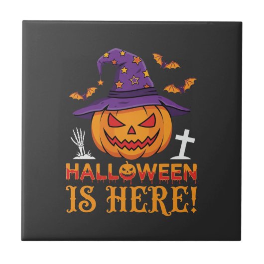ハロウィンがやってきた魔女カボチャベクター タイル (正面)