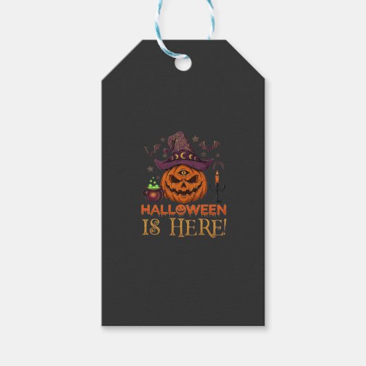 ハロウィンがやってきた カボチャ 魔女の帽子 魔法の鍋 ギフトタグ (正面)