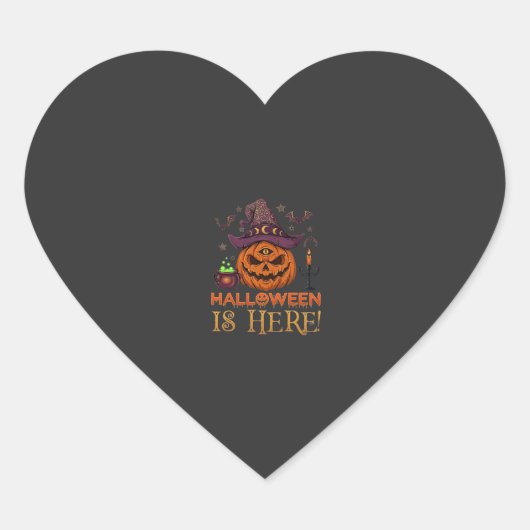 ハロウィンがやってきた カボチャ 魔女の帽子 魔法の鍋 ハートシール (正面)