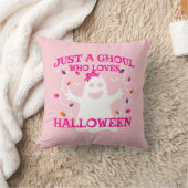 ハロウィンが大好きなただの女の子 かわいいピンクの幽霊 クッション (ブランケット)
