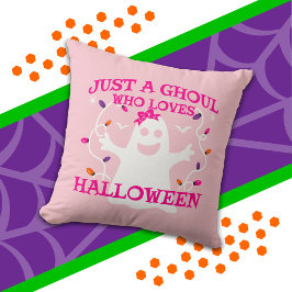 ハロウィンが大好きなただの女の子 かわいいピンクの幽霊 クッション
