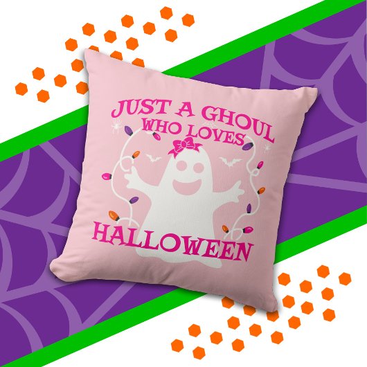 ハロウィンが大好きなただの女の子 かわいいピンクの幽霊 クッション