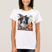 ハロウィンが大好きなボーダーコリー犬好きさんへ Tシャツ (正面)