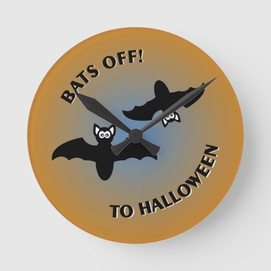 ハロウィンこうもりオレンジブルー ラウンド壁時計 (正面)