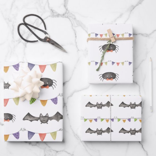 ハロウィンこうもりスパイダーパターンラッピング紙 ラッピングペーパーシート (正面)