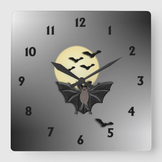 ハロウィンこうもり スクエア壁時計 (正面)