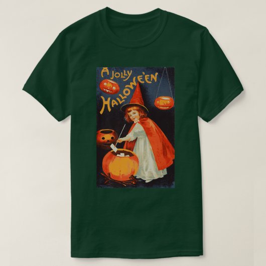 ハロウィンすてきかわいいレトロヴィンテージ魔女の女 Tシャツ (デザイン正面)