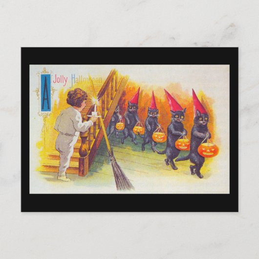 ハロウィンすてきの黒猫とカボチャヴィンテージ ポストカード (正面)