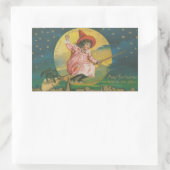 ハロウィンすてきピンクウィッチオンブルームヴィンテージ 長方形シール (バッグ)