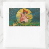 ハロウィンすてきヴィンテージ魔女 長方形シール (バッグ)