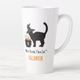 ハロウィンで魔女の帽子をかぶったワイヤードキャット（編集可能） カフェラテマグ