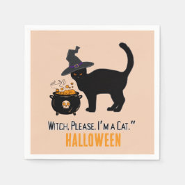 ハロウィンで魔女の帽子をかぶったワイヤードキャット（編集可能） スタンダードカクテルナプキン