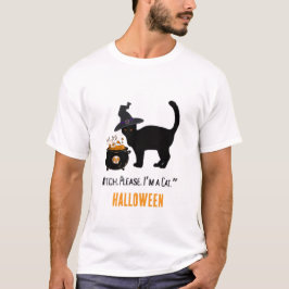 ハロウィンで魔女の帽子をかぶった配線猫のイラスト（編集可能） Tシャツ