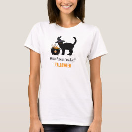 ハロウィンで魔女の帽子をかぶった配線猫（編集可能） Tシャツ