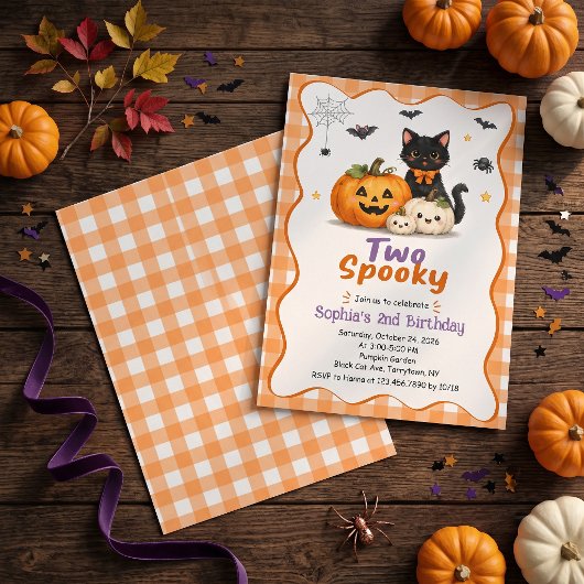 ハロウィンとおばけの2歳の誕生日パーティーの招待状 招待状