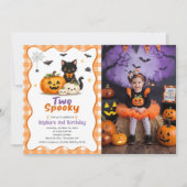 ハロウィンとお誕生日をお祝いしよう!2歳のハロウィン誕生日パーティーの招待状 写真入り 招待状 (正面)
