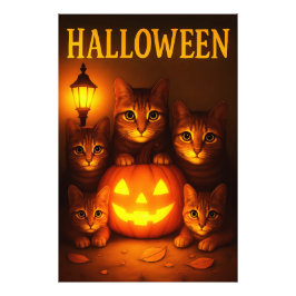 ハロウィンとオレンジ色の猫のデジタルアート フォトプリント