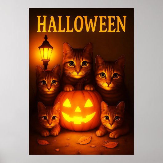 ハロウィンとオレンジ色の猫のデジタルアート ポスター (正面)