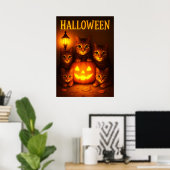 ハロウィンとオレンジ色の猫のデジタルアート ポスター (ホームオフィス)