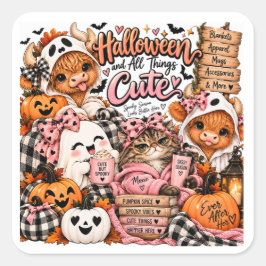 ハロウィンとキュートなものがいっぱいのステッカー スクエアシール