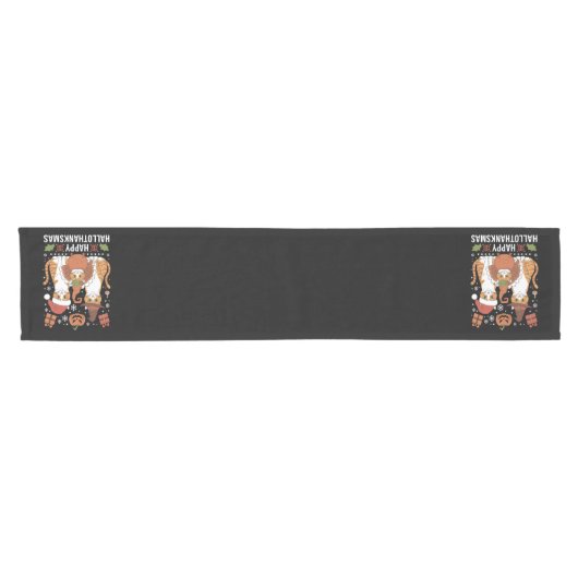 ハロウィンと感謝祭とクリスマスの猫たち ショートテーブルランナー (横)