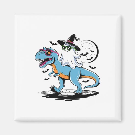 ハロウィンと感謝祭に可愛いティラノサウルスと幽霊 マグネット (正面)