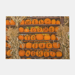 ハロウィンと感謝祭のオレンジカボチャ ドアマット
