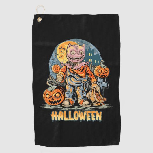 ハロウィンと猫 ゴルフタオル (正面)