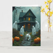 ハロウィンと白い子猫 カード (黄色い花)