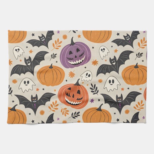 ハロウィンと秋のパターン   キッチンタオル (横)