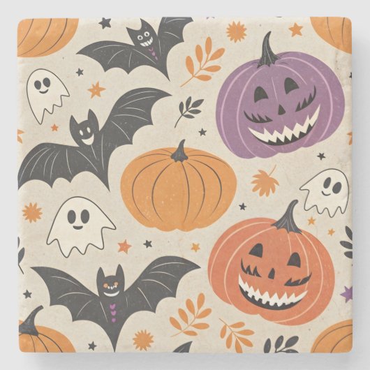 ハロウィンと秋のパターン   ストーンコースター (正面)