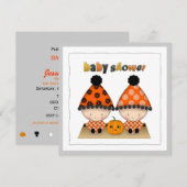 ハロウィンと秋の双子ベビーシャワー 招待状 (正面/裏面)