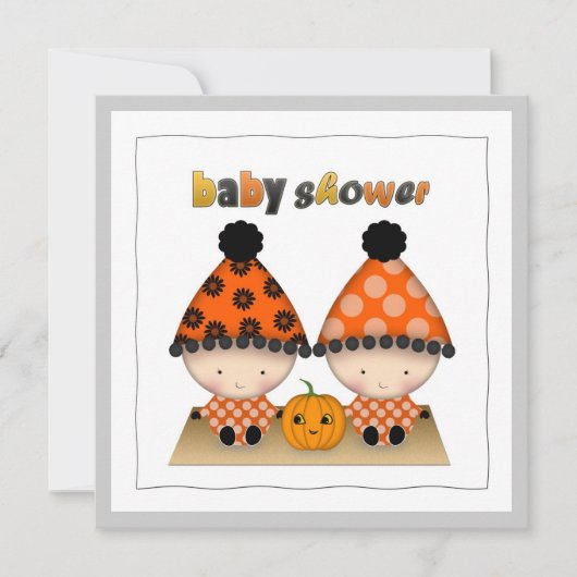 ハロウィンと秋の双子ベビーシャワー 招待状 (正面)