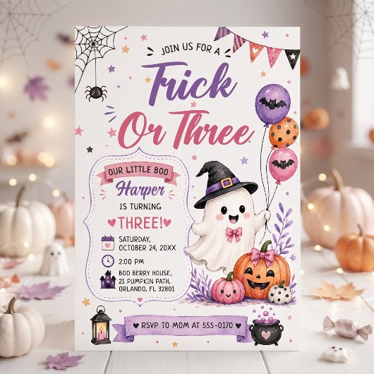ハロウィンと誕生日のお祝い Trick or Three 招待状