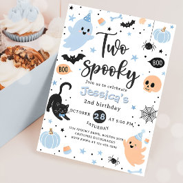ハロウィンと誕生日をお祝いする2つの不気味なブルーのパーティー 招待状
