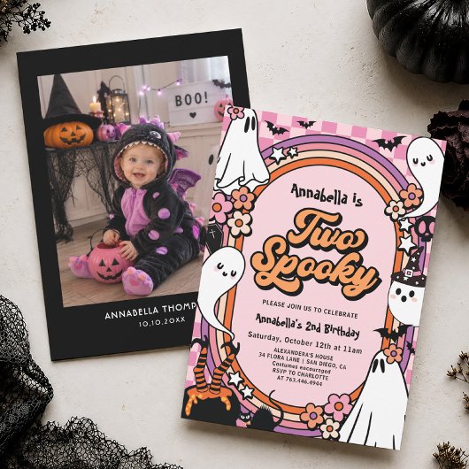 ハロウィンと誕生日を祝う2歳の女の子のパーティー 招待状