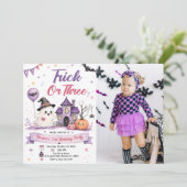 ハロウィンと3歳の誕生日パーティーの写真 招待状 (スタンド正面)