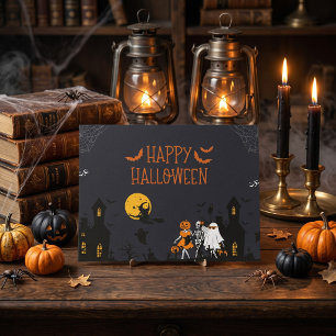 ハロウィンにお化け屋敷でトリック・オア・トリート ポストカード