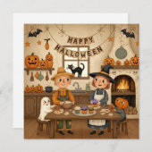 ハロウィンにお菓子を作る幸せな家族 シーズンカード (正面/裏面)