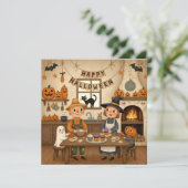 ハロウィンにお菓子を作る幸せな家族 シーズンカード (スタンド正面)