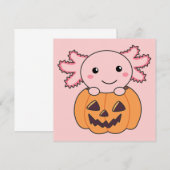 ハロウィンにぴったりなかわいいアホロトルとパンプキン 招待状 (正面/裏面)